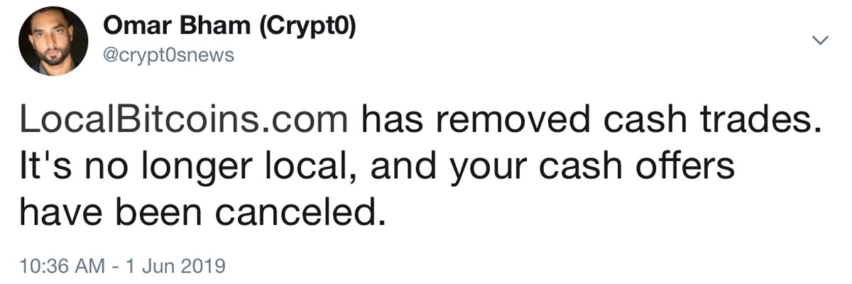 LocalBitcoins Removed Cash Trades