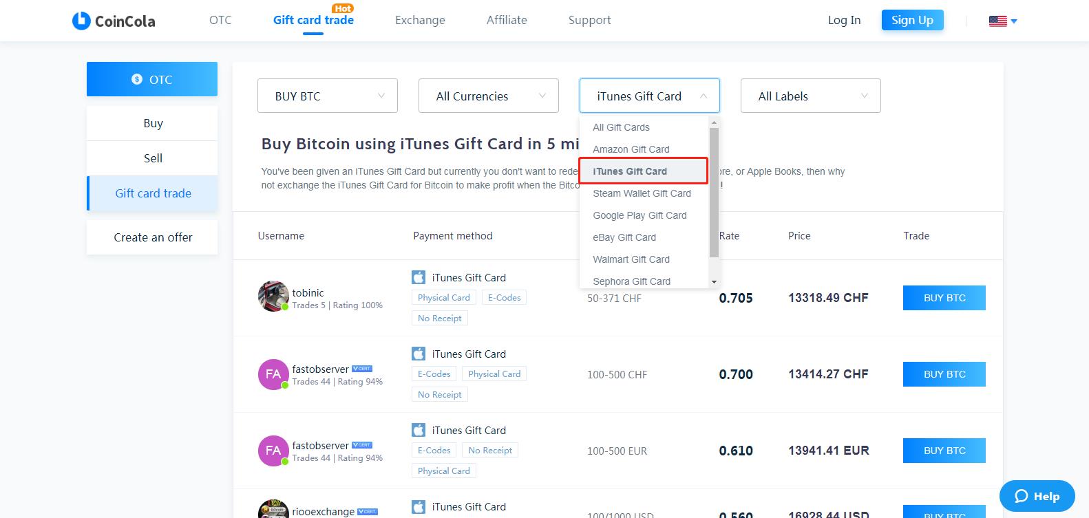 Buy Bitcoin with iTunes Gift Cards CoinCola