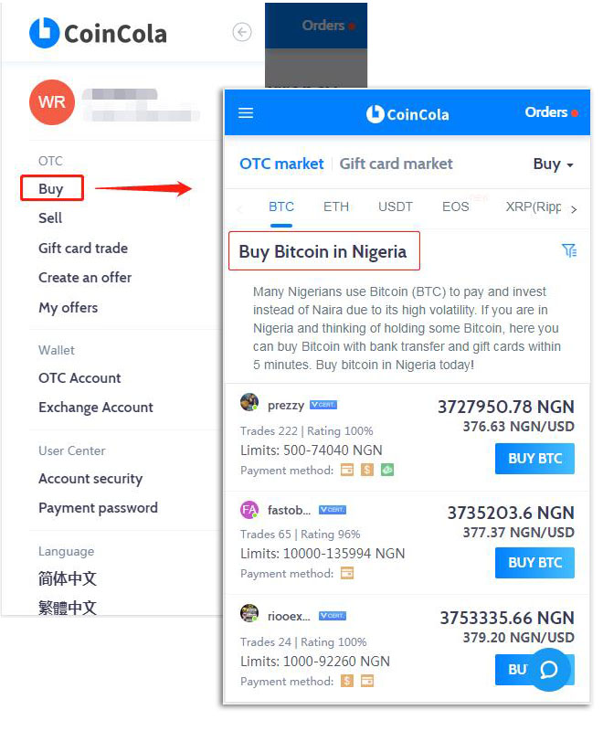 buy bitcoin in nigeria on phone via CoinCola