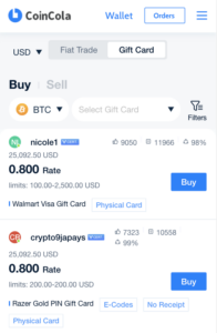 Buy Crypto with Gift Cards on CoinCola