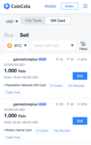 Sell Gift Cards for Bitcoin on CoinCola