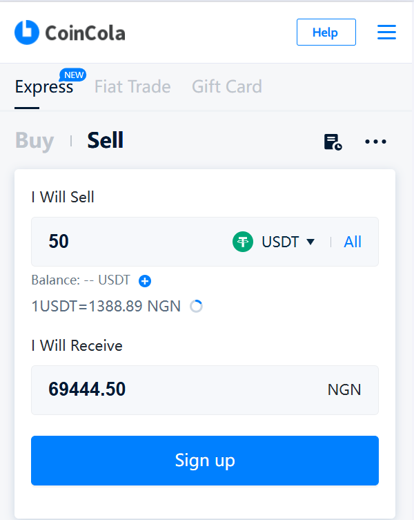CoinCola P2P marketplace USDT to Naira rate comparison